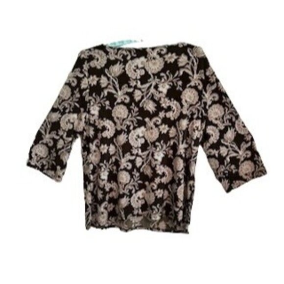 Chico's Women's Dark Floral Print Keyhole 3/4 Sleeve Blouse Size 3 Boho Peasant - Picture 3 of 9